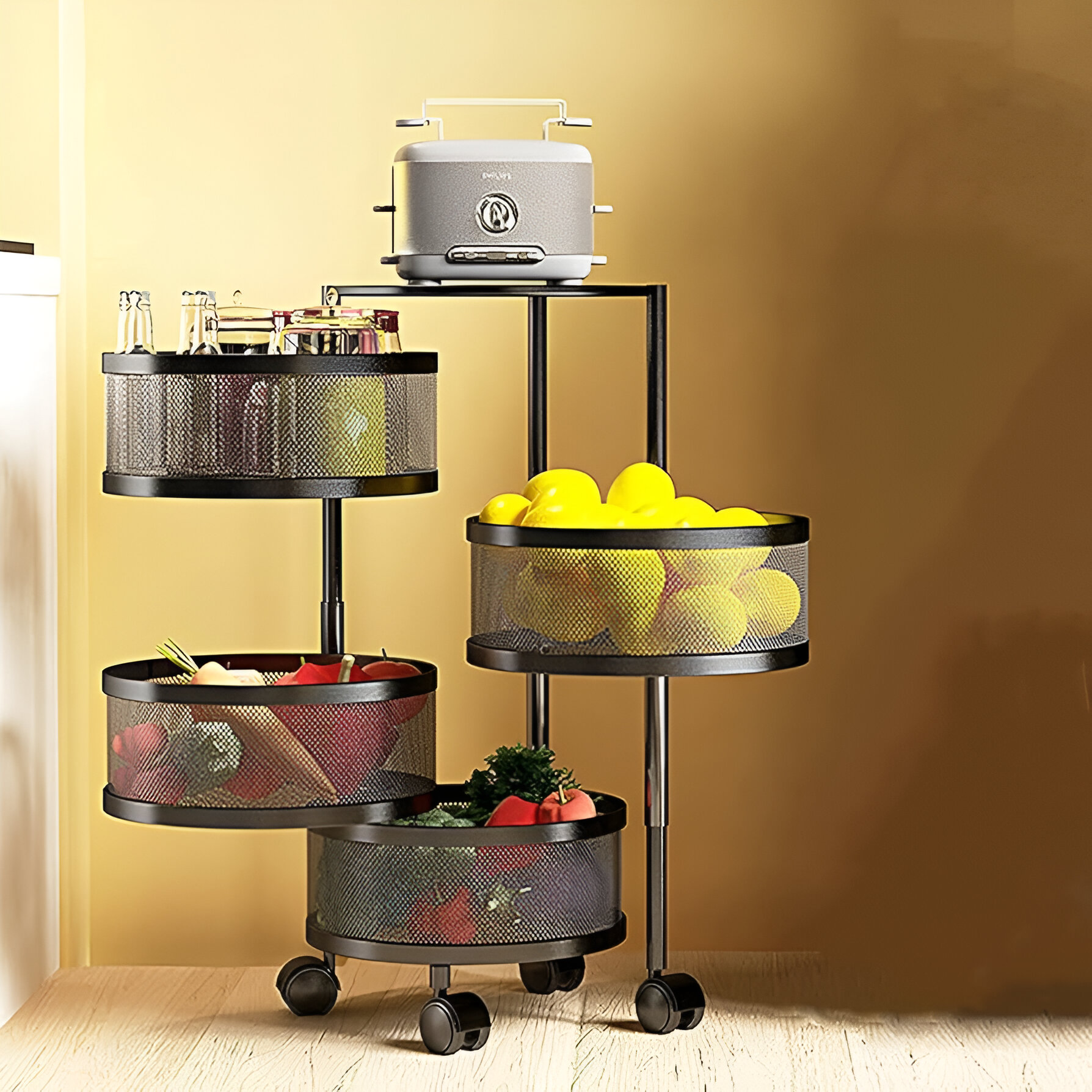 4 LAYER ROUND SHAPE STORAGE RACK MULTIFUNCTIONAL ORGANIZER BASKET