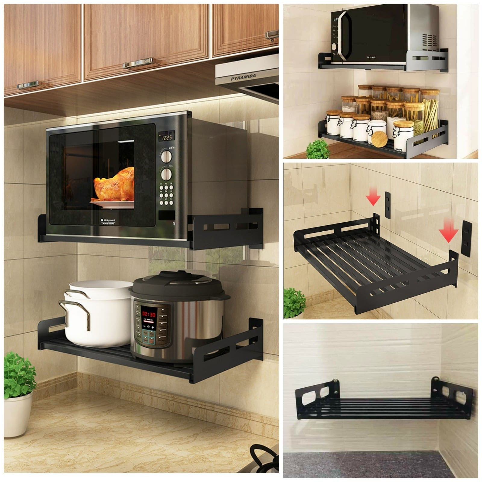 WALL MOUNTED MICROWAVE SHELF – HEAVY-DUTY METAL OVEN RACK FOR SPACE-SAVING STORAGE & ORGANIZATION