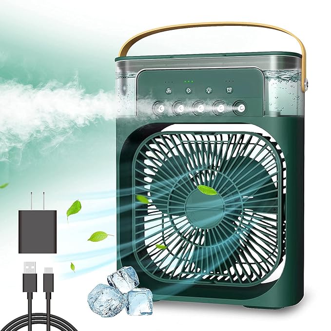 4-IN-1 MINI PORTABLE AIR COOLING MIST FAN WITH HUMIDIFIER, AROMA & LED LIGHT
