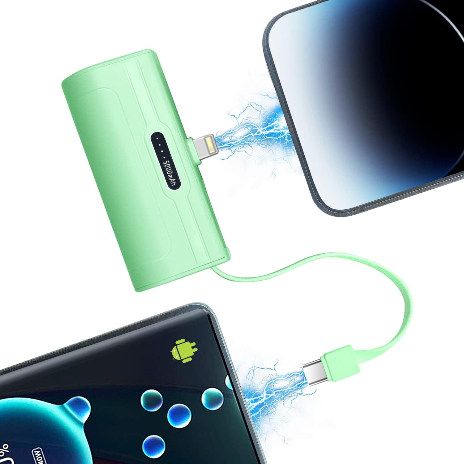2 IN 1 FAST CHARGING MINI POWER BANK 5000 MAH FOR IPHONE & ANDROID USB-C CONNECTORS WITH MOBILE STAND