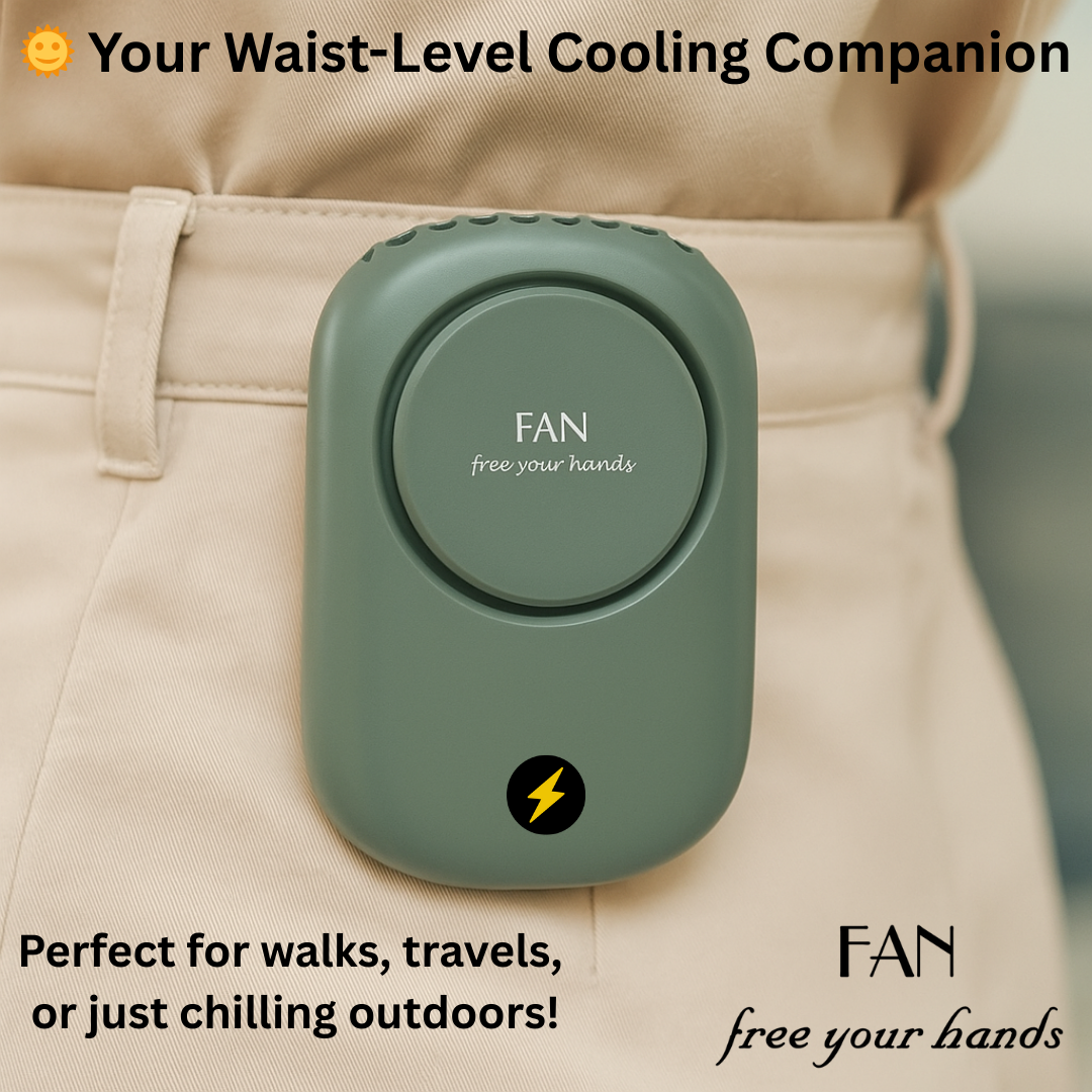 MINI PORTABLE WAIST CLIP FAN & HANGING NECK FAN WITH RECHARGEABLE BATTERY & 3-SPEED COOLING CONTROL