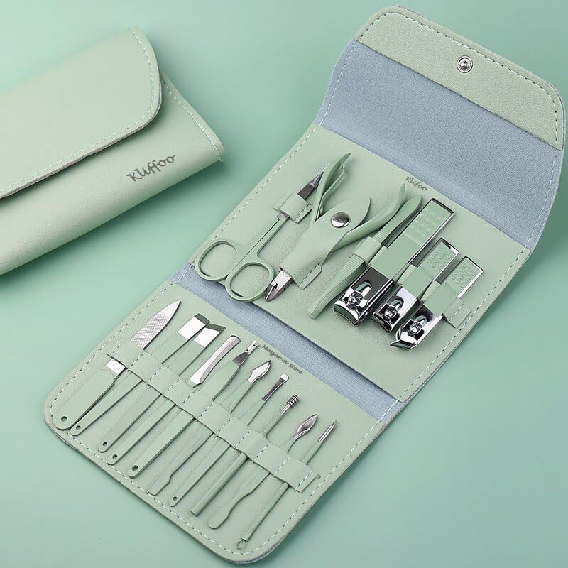 16-IN-1 UPGRADED MANICURE PEDICURE GROOMING SET WITH STAINLESS STEEL TOOLS & LUXURY LEATHER CASE