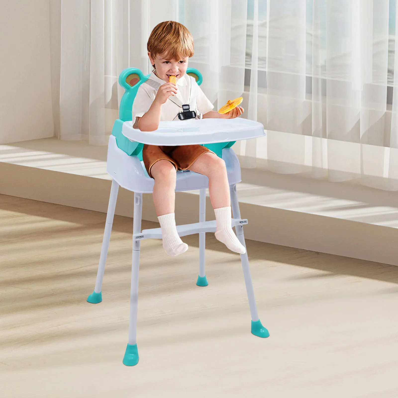 ADJUSTABLE BABY DINING HIGH CHAIR WITH FOOD-GRADE PP TRAY, SAFETY BELT & ANTI-TIPPING DESIGN