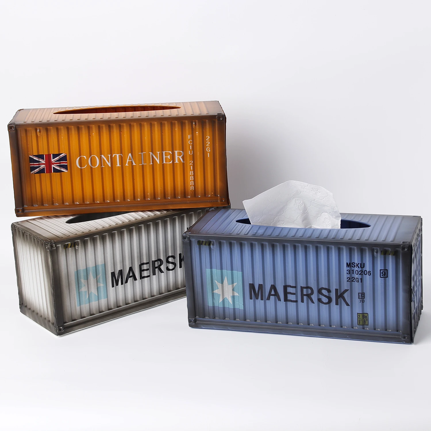 METAL PAPER TOWEL HOLDER TISSUE BOX RETRO MINI SHIPPING CONTAINER DESIGN