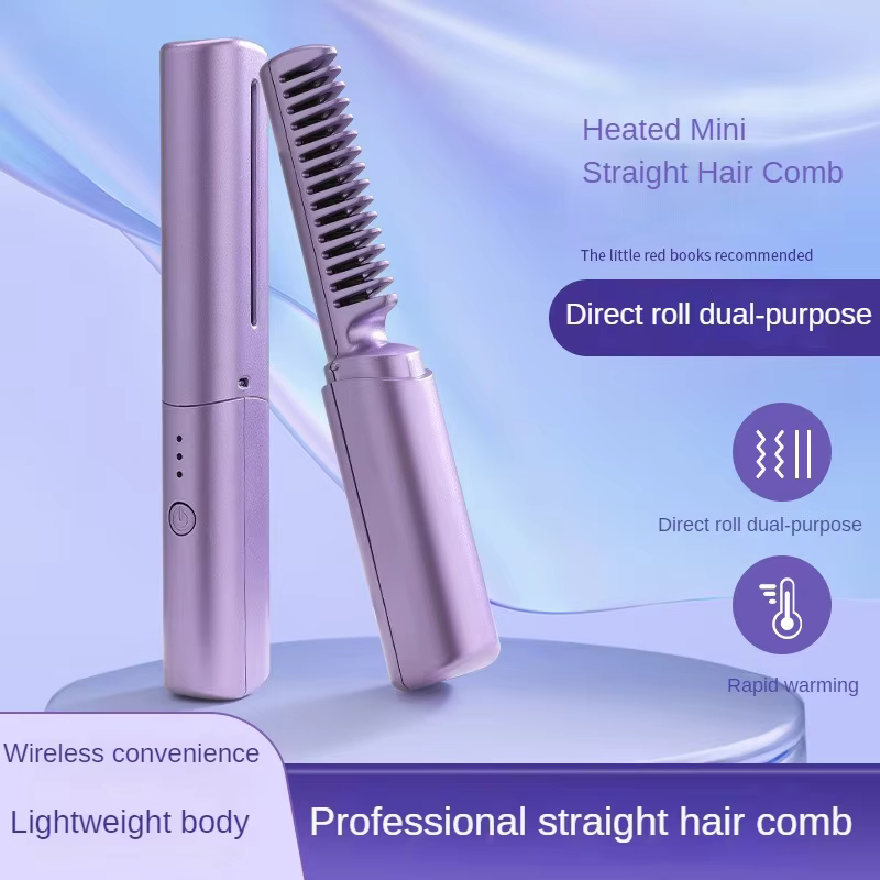 RECHARGABLE MINI HAIR STRAIGHTENER & CURLER COMB WITH 3 TEMPERATURE CONTROL