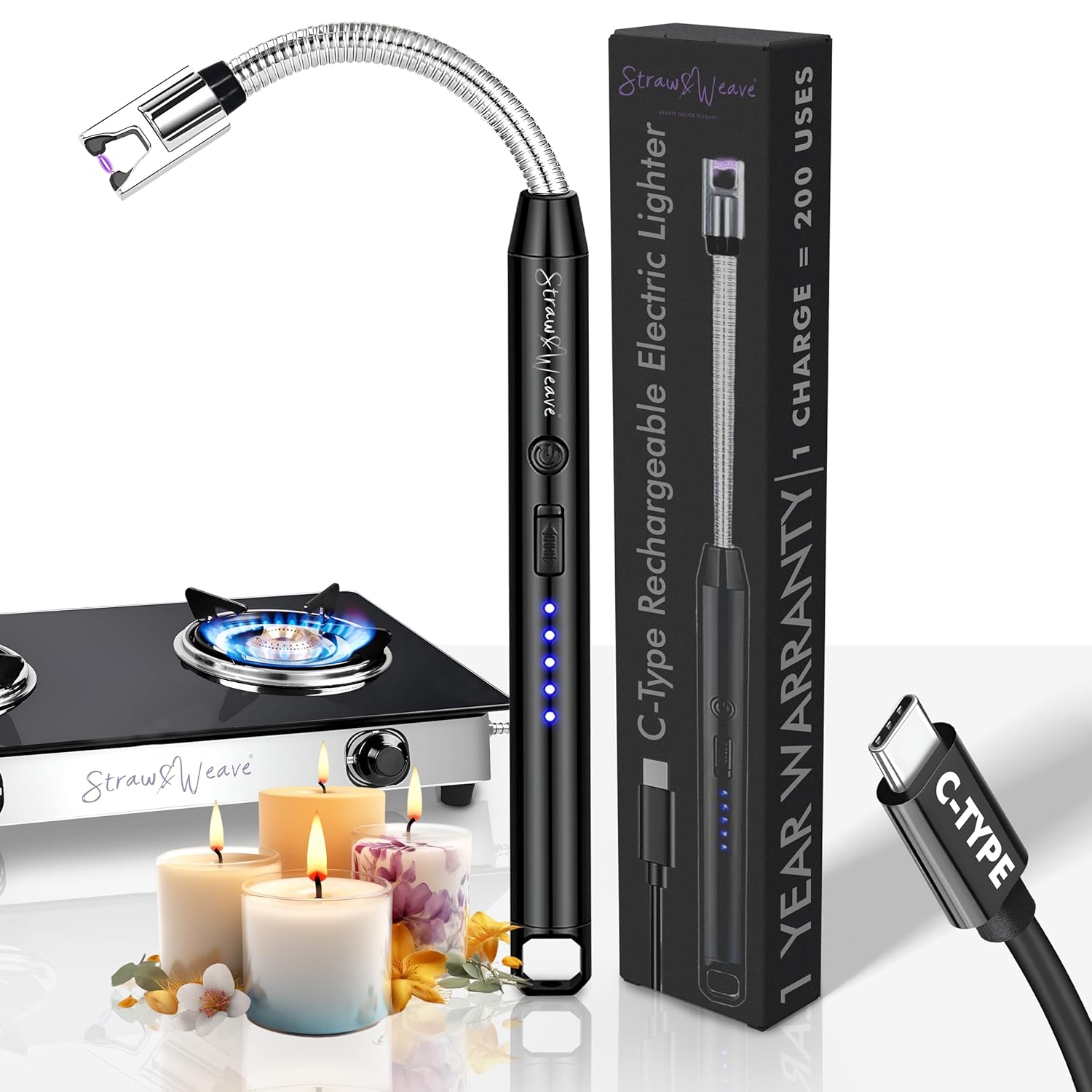 ELECTRIC ARC PLASMA LIGHTER WITH FLEXIBLE NECK – RECHARGEABLE FLAMELESS KITCHEN & CANDLE LIGHTER